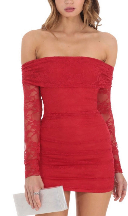 Damen Off-Shoulder Spitzenkleid im figurbetonten Schnitt Echo Archiv