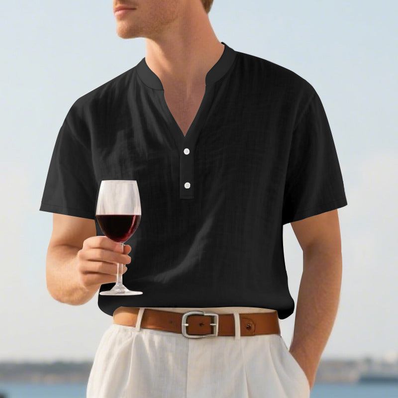 Herren lässiges Kurzarmhemd mit Knopfleiste und trendigem Stehkragen Echoarchiv