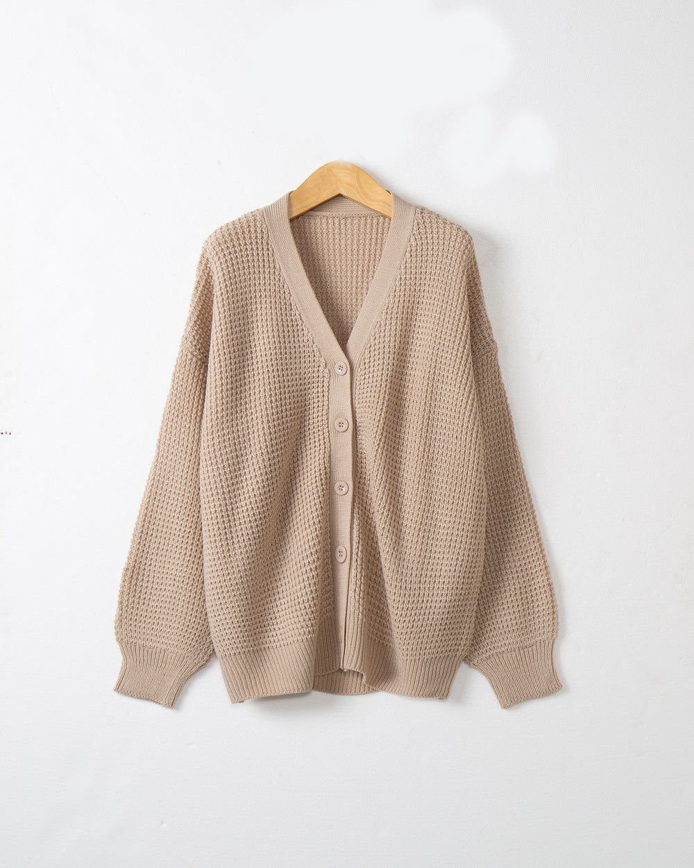 Damen Waffelstruktur-Cardigan mit tiefem V-Ausschnitt und kastigem Oversize-Schnitt Echo Archiv