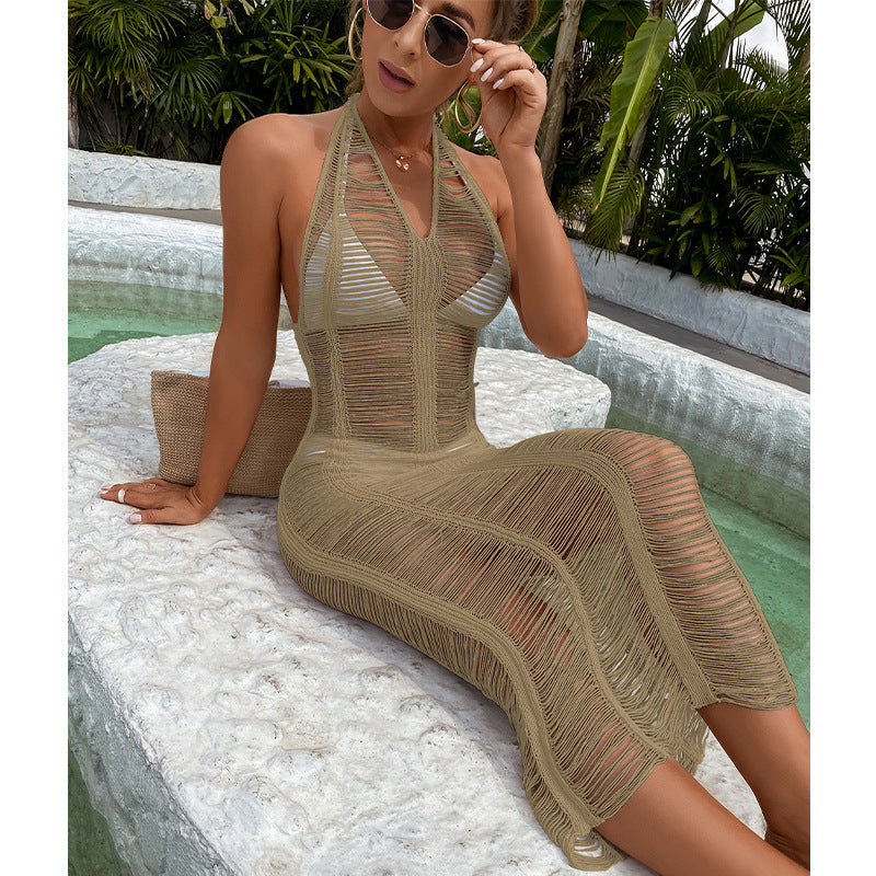 Damen Häkel-Strandkleid mit fransigen Elementen und hoher Taille Echo Archiv