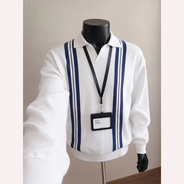 Herren Lässiger Pullover mit V-Ausschnitt und Streifen Echo Archiv