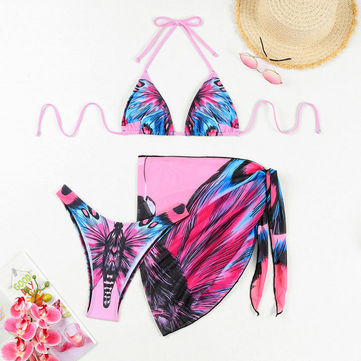 Damen Triangel-Bikini mit verspieltem Wickeldetail und buntem Tropenmotiv Echo Archiv