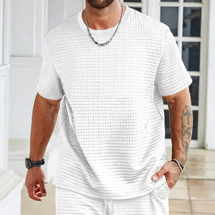 Herren lässiges Kurzarmshirt mit strukturierter Oberfläche und bequemem Schnitt Echoarchiv