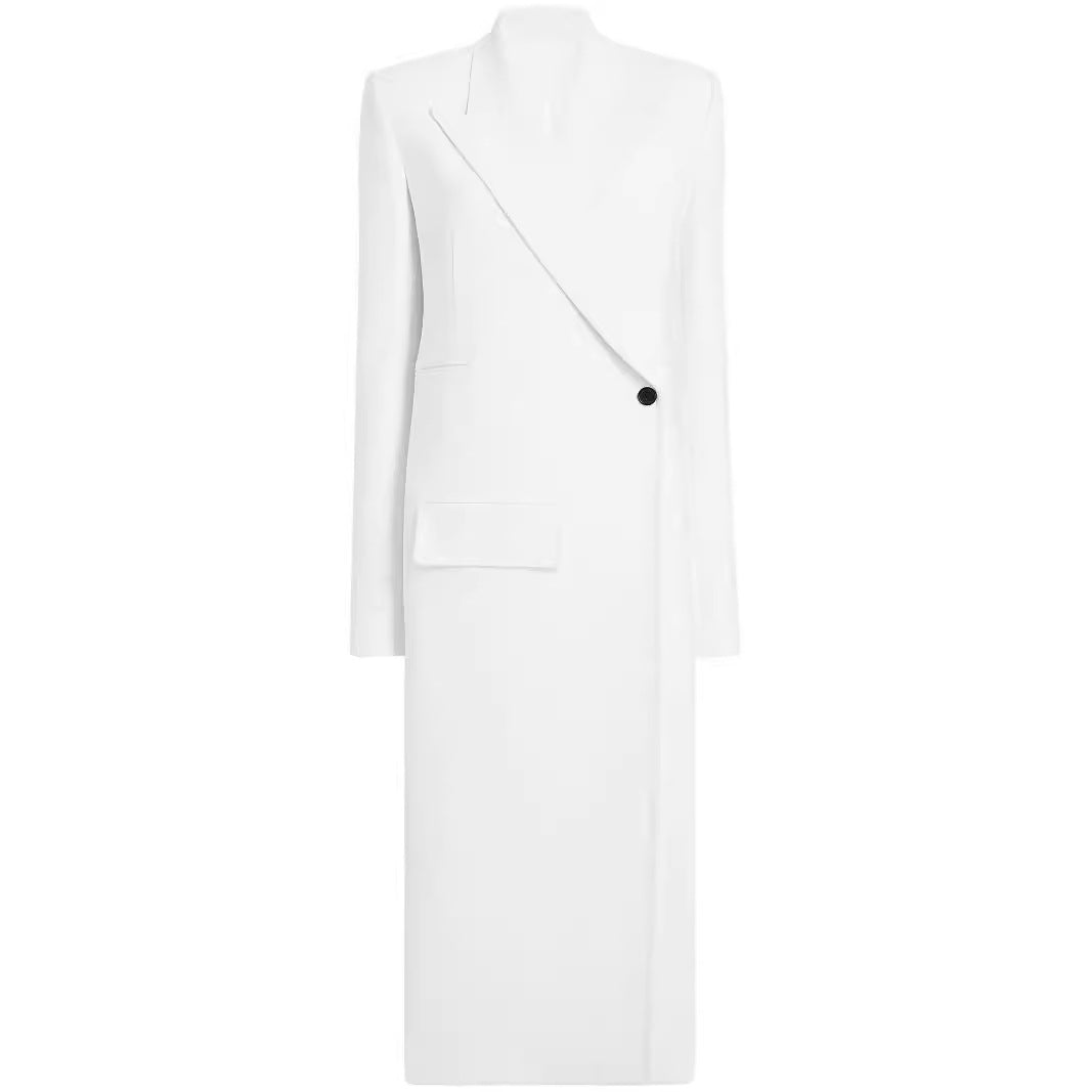 Damen Langes einreihiges Blazerkleid mit schlanker Silhouette und Pattentaschen Echoarchiv
