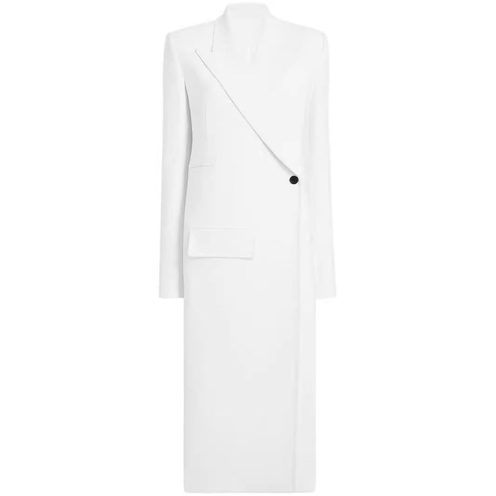 Damen Langes einreihiges Blazerkleid mit schlanker Silhouette und Pattentaschen Echoarchiv