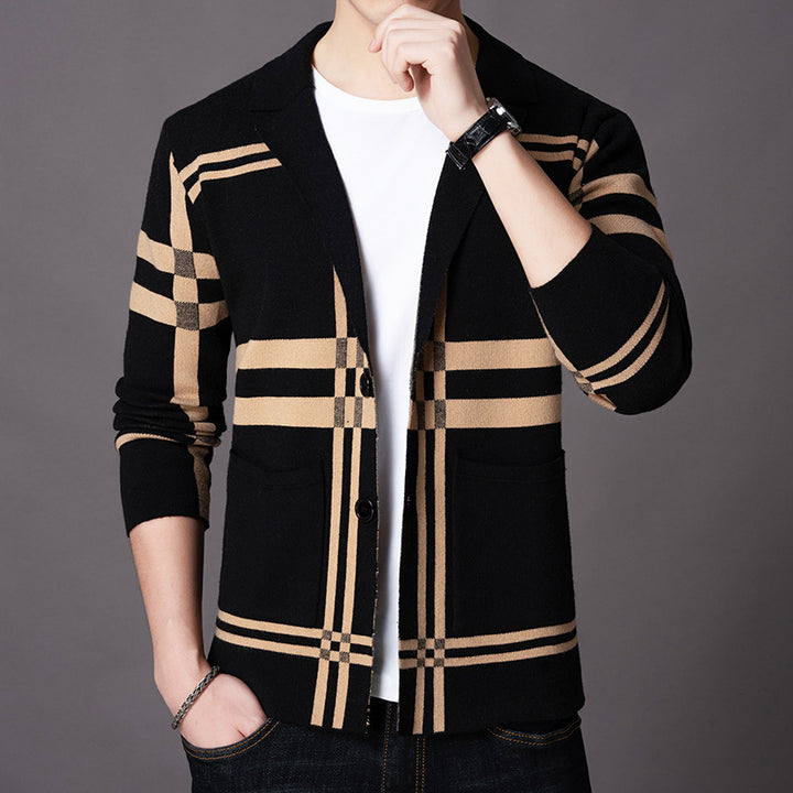 Herren eleganter Strickblazer mit modernem Karomuster Echoarchiv