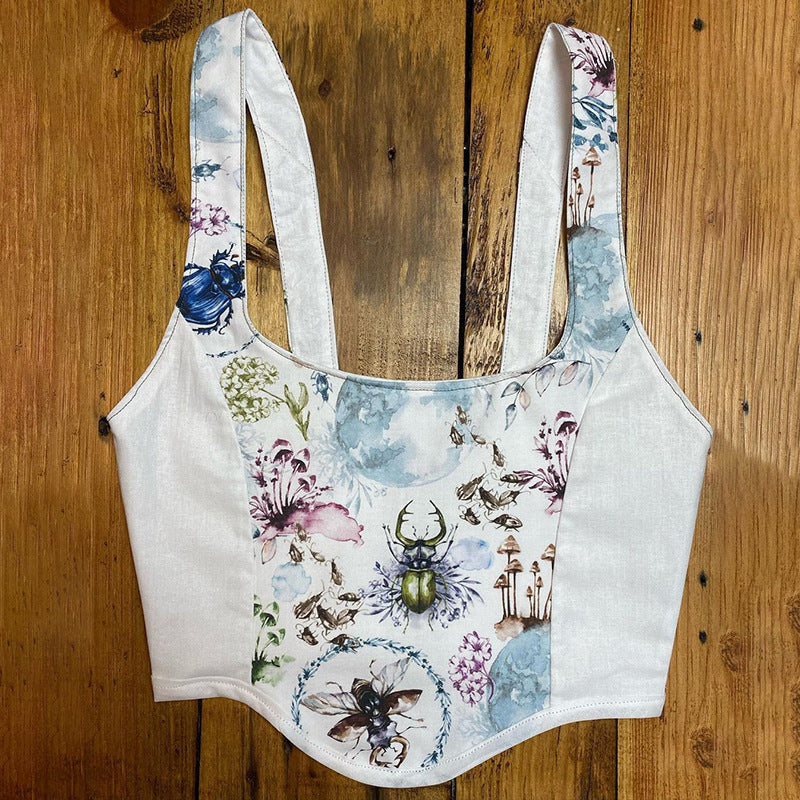 Damen Crop Top mit kunstvollem Flora-Design und verstellbaren Trägern Echo Archiv