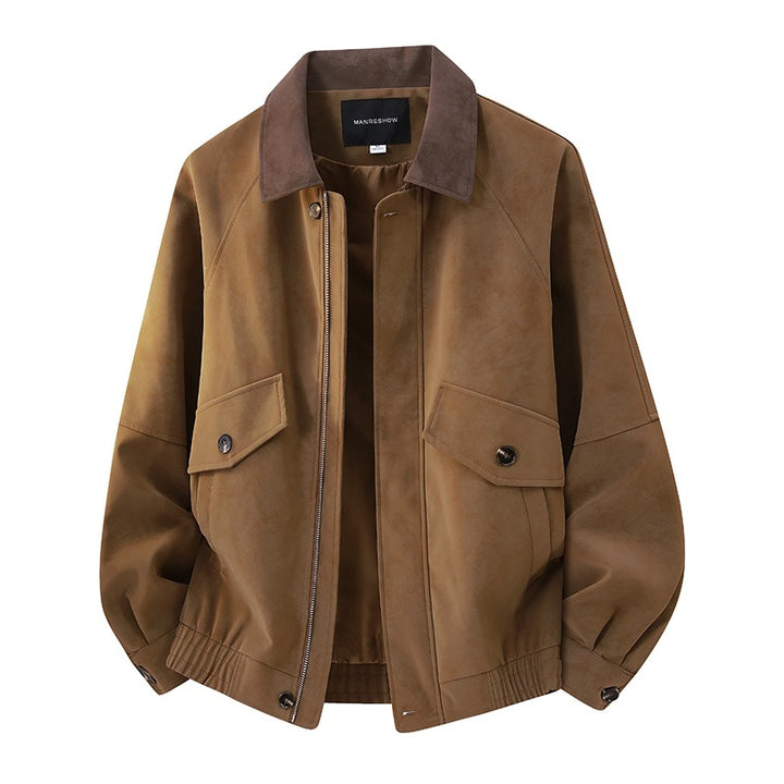 Herren Kurzjacke im Vintage-Arbeiterstil aus Velours‑Optik mit Pattentaschen und elastischem Saum Echoarchiv
