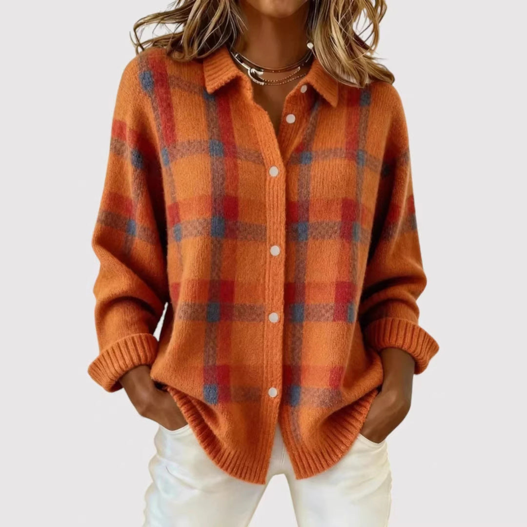Damen Modische Karierte Strickjacke – Célinea