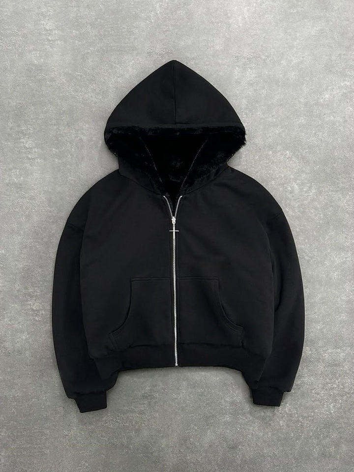Unisex nan gefütterte Kapuzenjacke kurz geschnitten mit Kreuz-Reißverschluss Echo Archiv