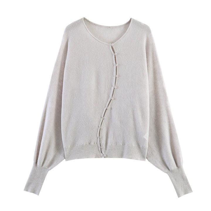 Damen Oversized-Feinstrick-Cardigan mit asymmetrischer Knopfleiste und Fledermausärmeln Echo Archiv