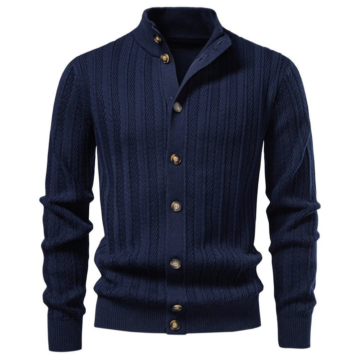 Herren Feinstrick-Button-Cardigan mit Zopfmuster und Stehkragen Echoarchiv