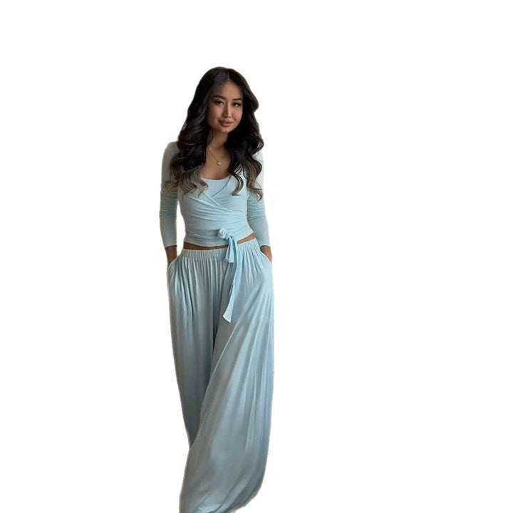 Damen Loungewear-Set mit Wickel-Cropped-Top und weiter Palazzo-Hose Echoarchiv