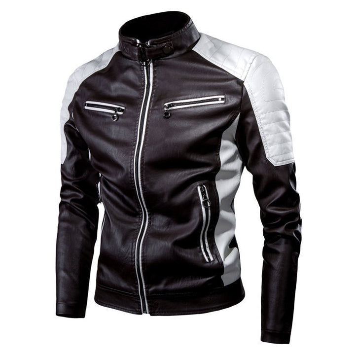 Herren schlanker Kunstleder Motorradblouson mit gesteppter Schulterpartie und Stehkragen Echo Archiv