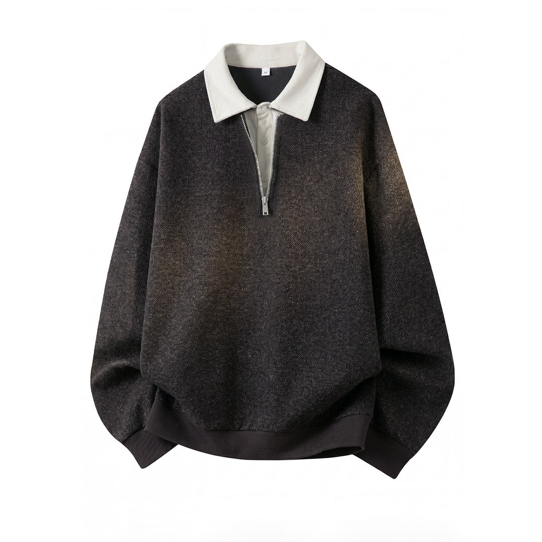 Unisex Oversize Pullover mit halbem Reißverschluss und kontrastierendem Kragen Echo Archiv