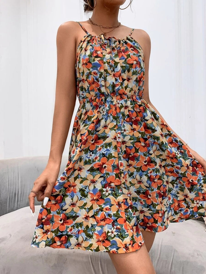 Damen Florales Sommerkleid mit Spaghettiträgern und tailliertem A-Linien-Schnitt – Lunéa