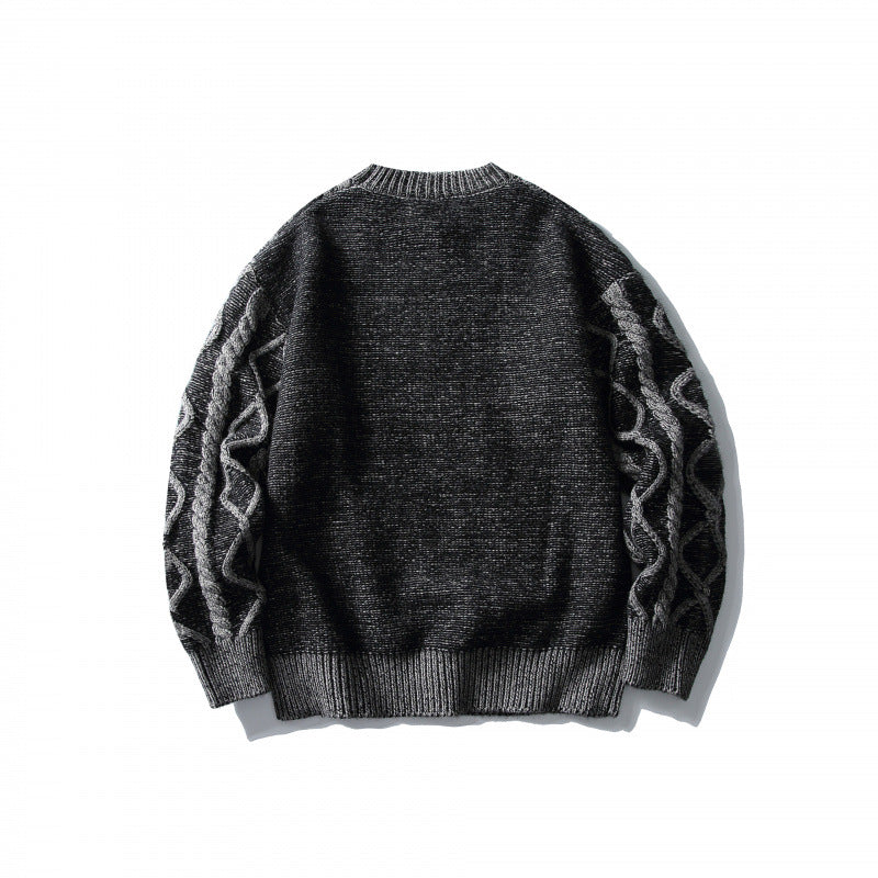 Unisex Oversize-Strickpullover mit Zopfmuster‑Jacquard, Rundhalsausschnitt und gerippten Bündchen Echo Archiv
