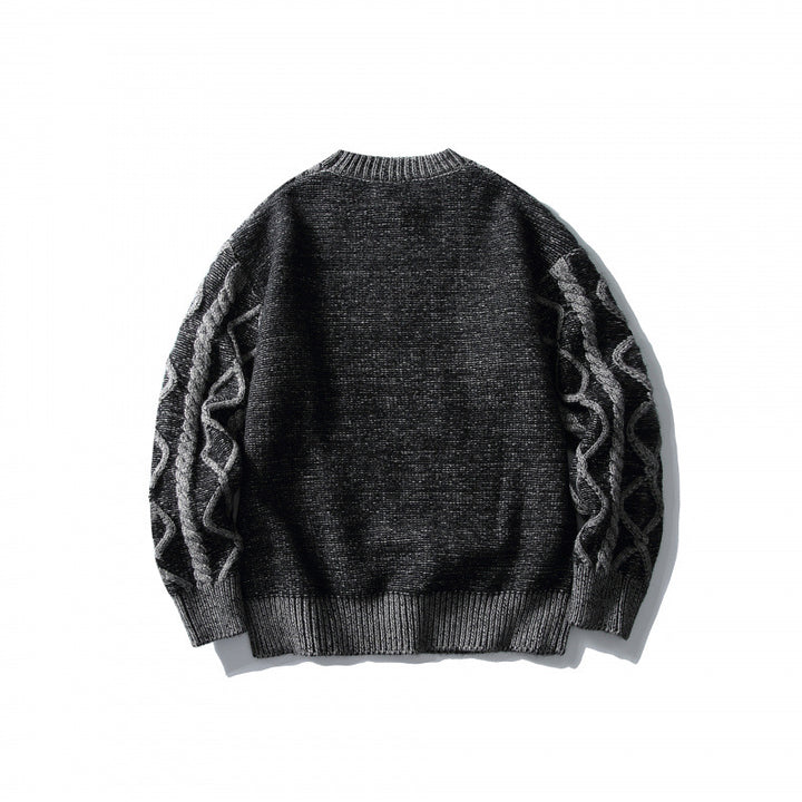Unisex Oversize-Strickpullover mit Zopfmuster‑Jacquard, Rundhalsausschnitt und gerippten Bündchen Echo Archiv