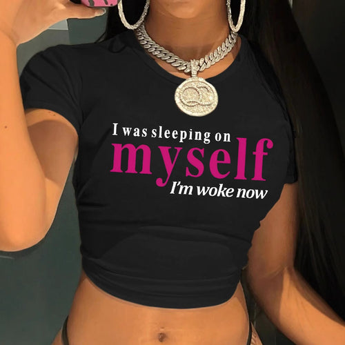 Damen Crop-T-Shirt mit motivierendem Schriftzug Echo Archiv