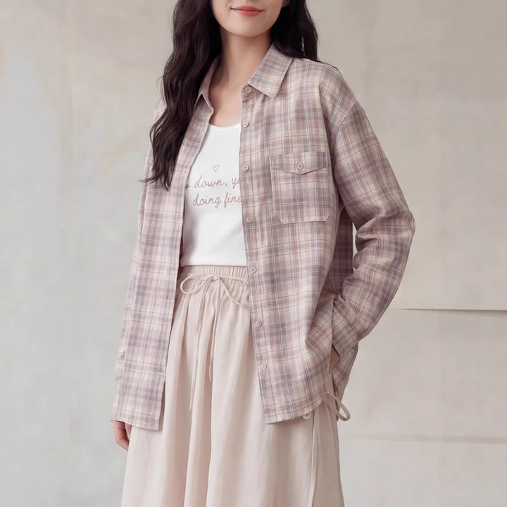 Damen Karierte Bluse mit Langärmeliger Jacke Echo Archiv