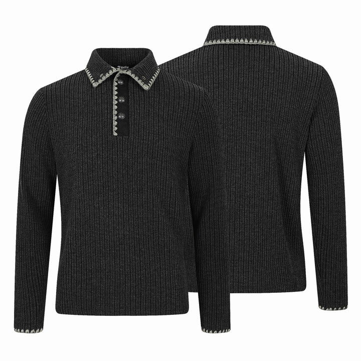 Herren Gerippter Polokragen-Pullover mit Ziernaht und Knopfleiste Echoarchiv