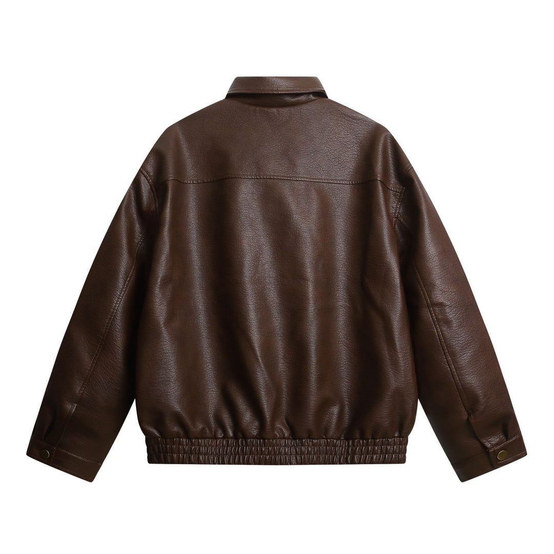 Damen Kurz geschnittene Kunstlederjacke im Oversized‑Look mit Pattentaschen Echoarchiv