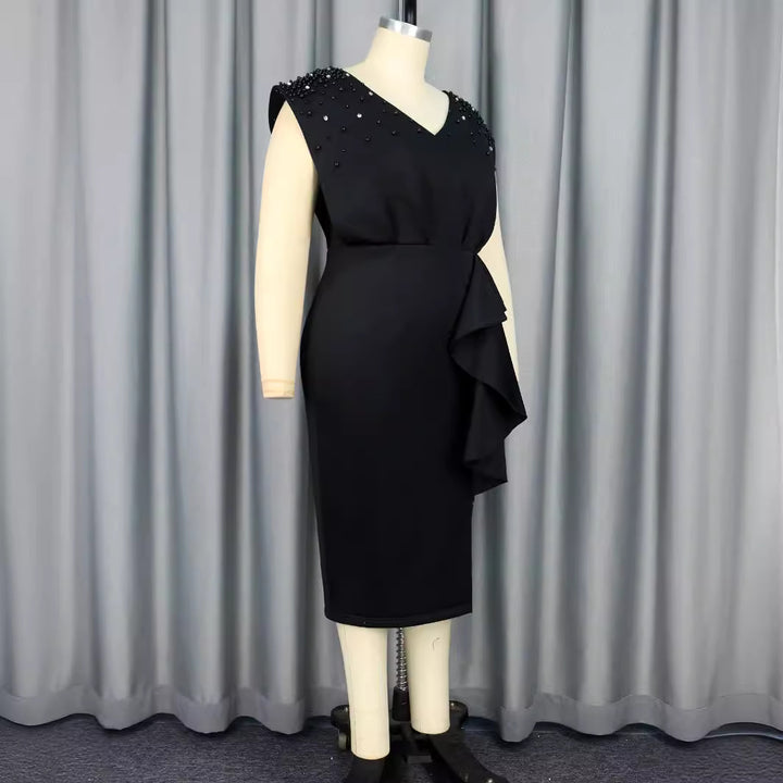 Damen elegantes Wickelkleid mit schimmernden Perlen und asymmetrischem Rüschensaum Echo Archiv
