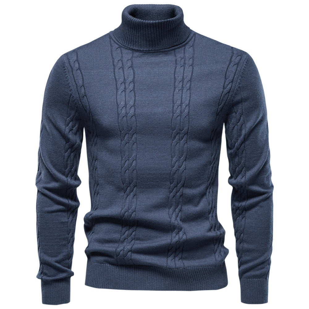 Herren Rollkragenpullover mit vertikalem Zopfmuster und schmaler Passform Echoarchiv