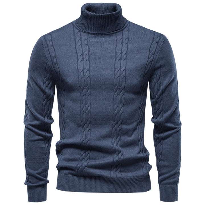 Herren Rollkragenpullover mit vertikalem Zopfmuster und schmaler Passform Echoarchiv