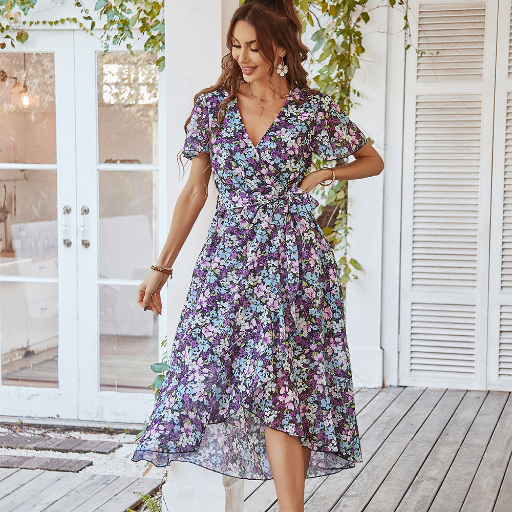 Damen Midikleid mit raffiniertem Wickeldesign und floralem Muster Echo Archiv