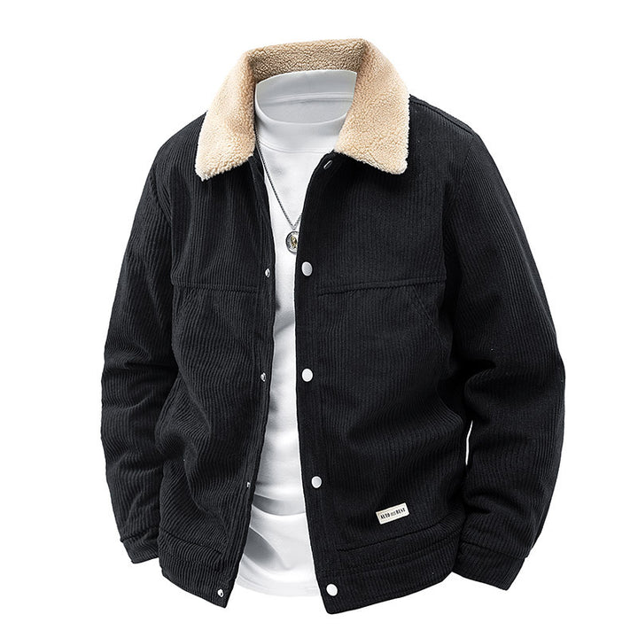 Men's ribbed corduroy snap-front workwear jacket with sherpa-lined collar and angled hand pockets – Taviero