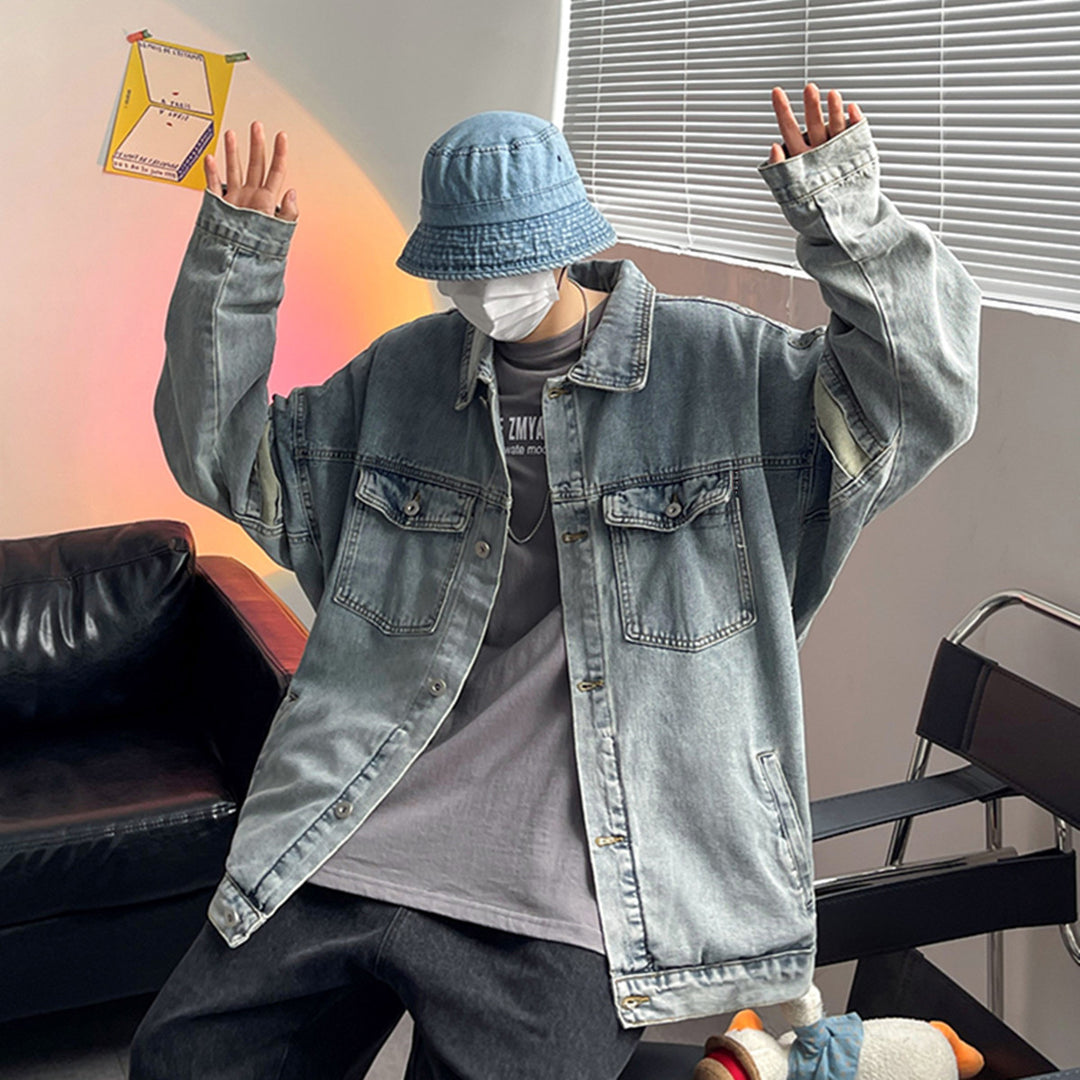 Herren Lässige Denimjacke mit tiefem Kragen Echoarchiv