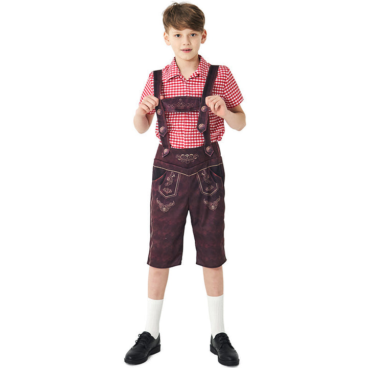 Damen nan traditionelle Trachtenlederhose mit verstellbaren Trägern und kariertem Blusen-Set Echo Archiv