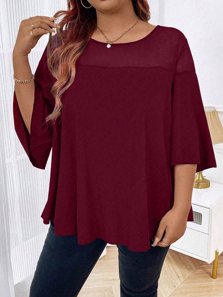 Damen Weites Chiffon-Tunika-Top mit transparentem Einsatz und Flügelärmeln Echo Archiv