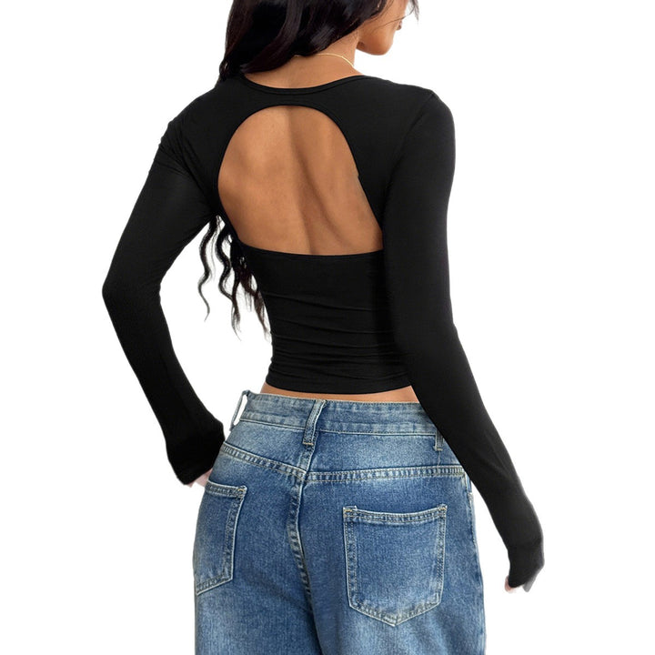 Damen nan tailliertes Langarm-Cropped-Top mit eckigem Ausschnitt, figurbetonter Passform und zierlichem Schmuckknopf-Detail Echo Archiv