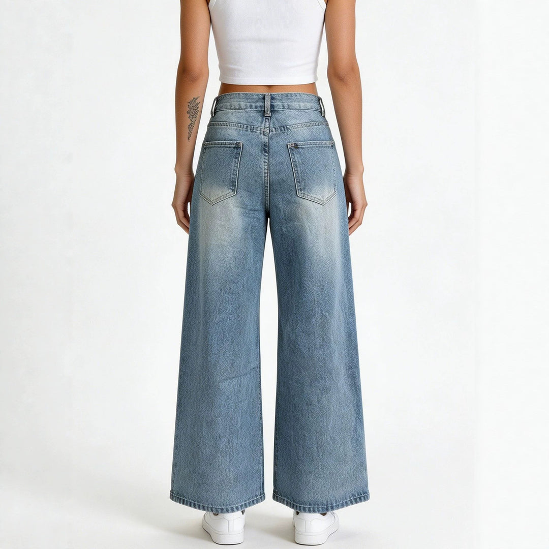 Damen nan hochgeschnittene Palazzo-Jeans mit extra weitem Bein und taillierendem Schnitt Echo Archiv