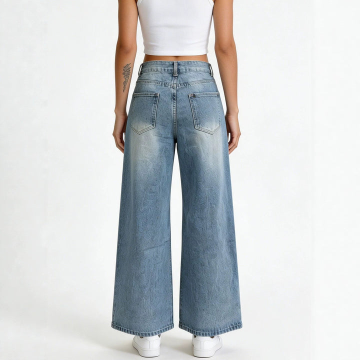 Damen nan hochgeschnittene Palazzo-Jeans mit extra weitem Bein und taillierendem Schnitt Echo Archiv
