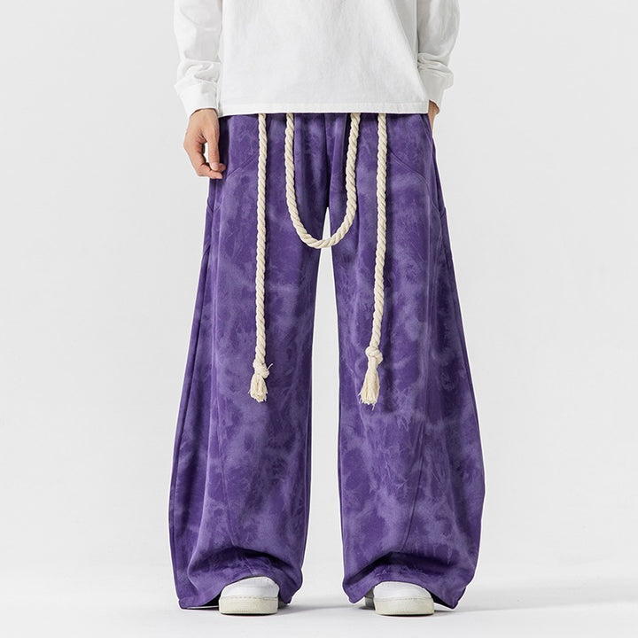 Unisex nan weite Batik-Haremshose mit dekorativem Kordelbund und tiefem Schritt Echo Archiv