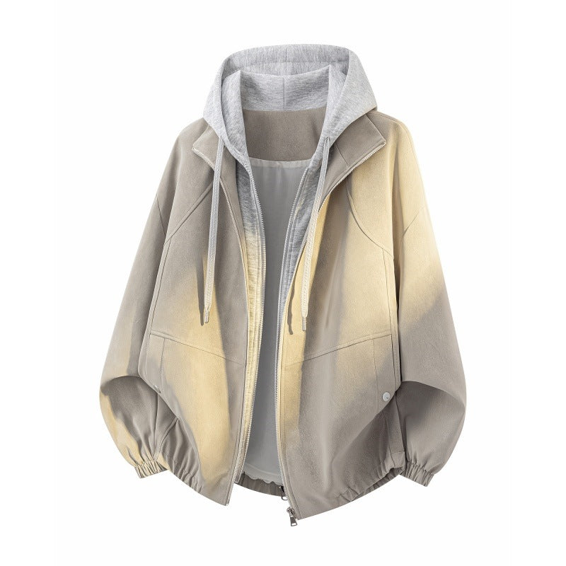 Damen Oversize Kapuzenjacke mit zweilagiger Kontrastkapuze und elastischem Saum Echoarchiv