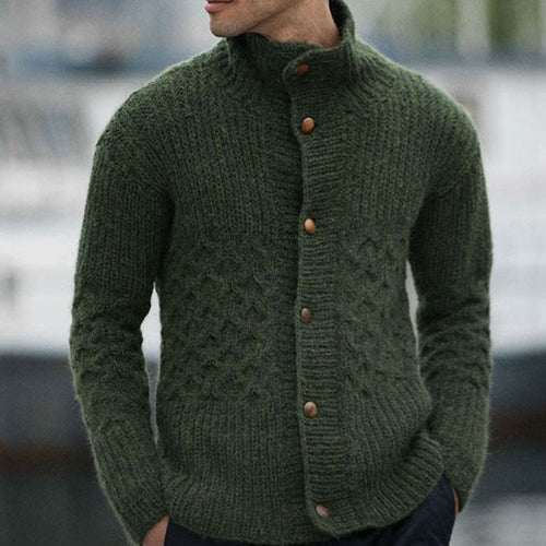 Herren Strickjacke mit dekorativem Zopfmuster und praktischem Stehkragen Echoarchiv
