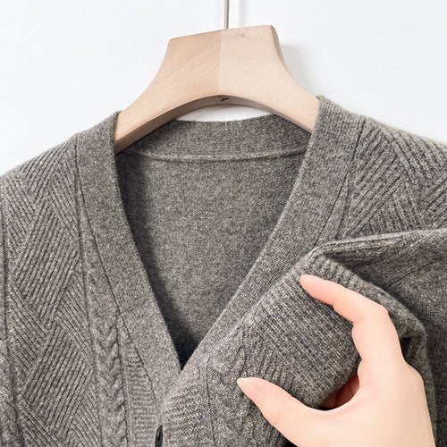 Herren Strickjacke mit V-Ausschnitt und strukturiertem Design Echoarchiv