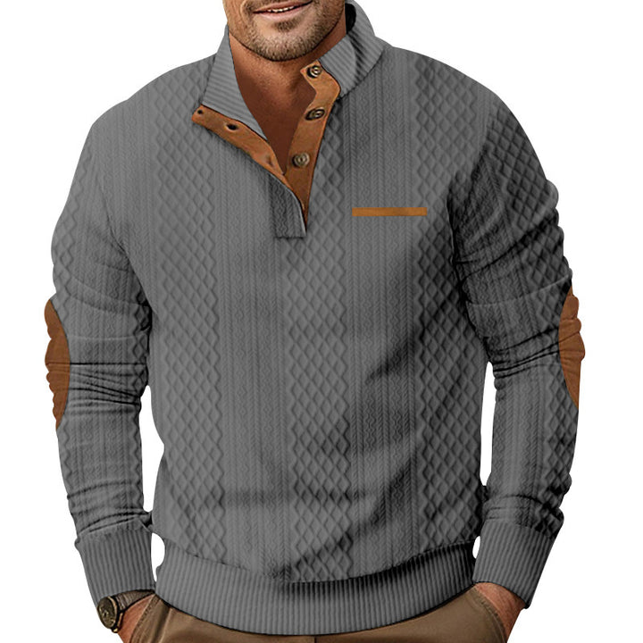 Herren Strickpullover mit klassischer Knopfleiste und Lederdetails Echoarchiv