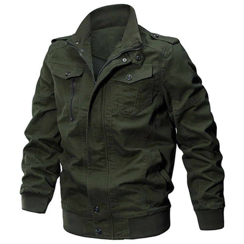 Herren Militärisch inspirierte Canvas-Übergangsjacke mit Stehkragen und Epauletten Echoarchiv