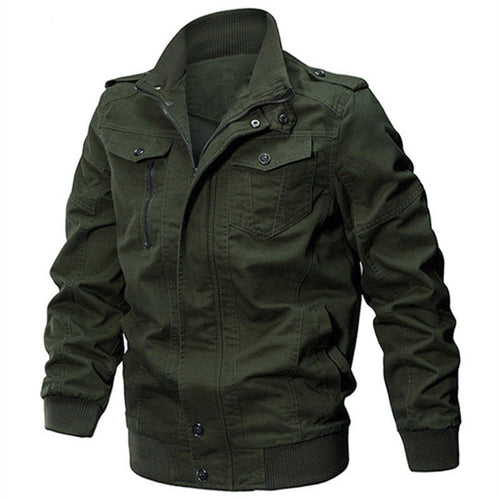 Herren Militärisch inspirierte Canvas-Übergangsjacke mit Stehkragen und Epauletten Echoarchiv