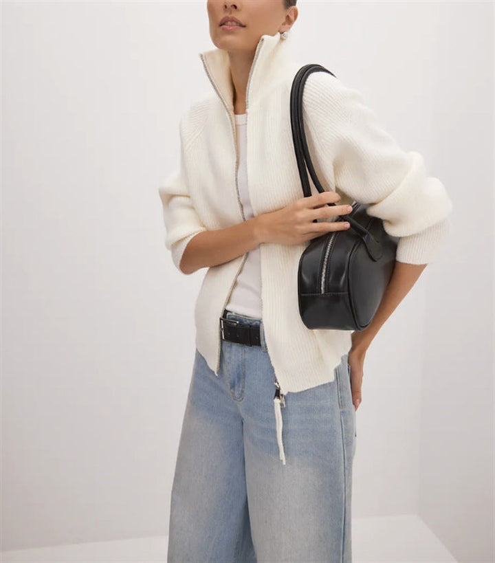 Damen Strickjacke mit hohem Kragen und Reißverschluss Echoarchiv