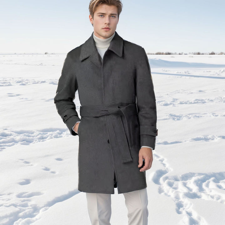 Herren eleganter Trenchcoat mit taillierbarem Gürtel und hochwertigem Innenfutter Echoarchiv