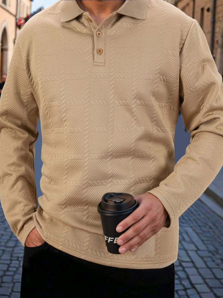 Herren stylisches Langarm-Polohemd mit strukturiertem Design Echoarchiv