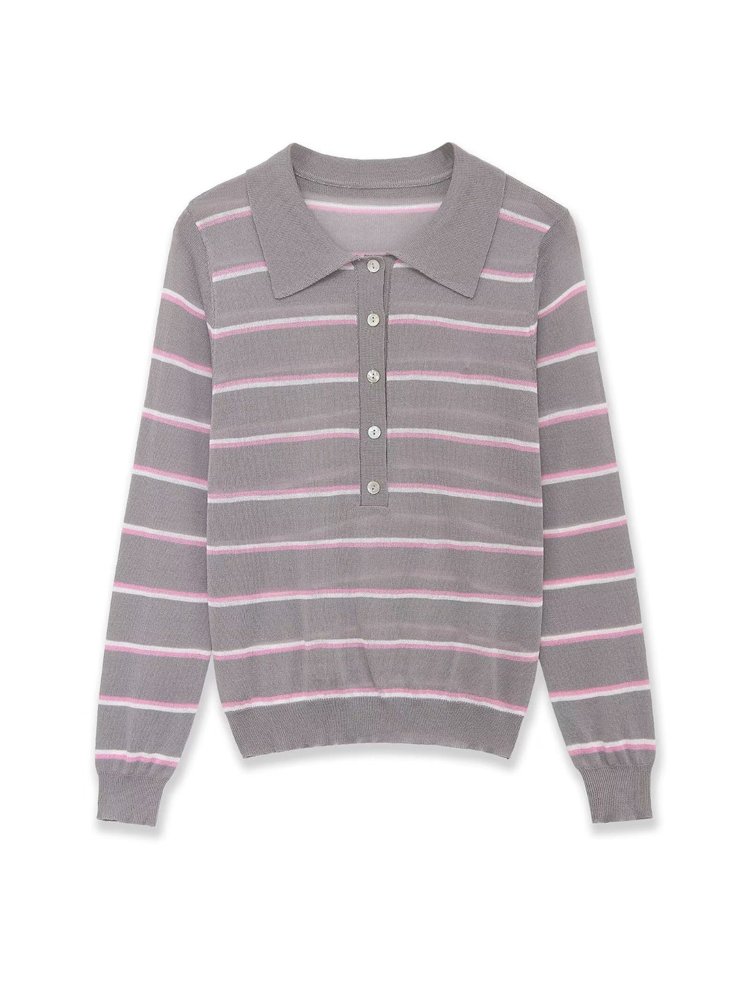Damen Feinstrick-Polopullover mit Knopfleiste und feinen Querstreifen Echoarchiv