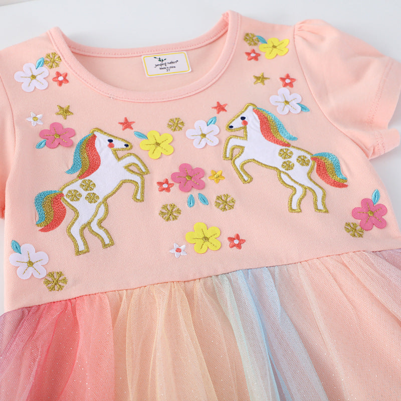 Mädchen Tüllkleid mit Einhorn-Stickerei und bunten Applikationen Echo Archiv