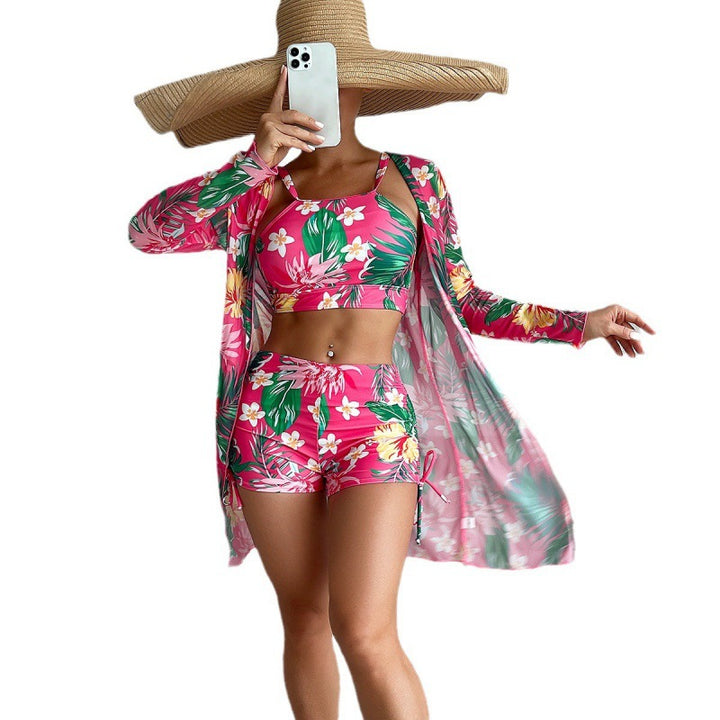 Damen Sport-Bikini-Set mit farbenfrohem Floralprint und lässiger Wickeljacke Echo Archiv